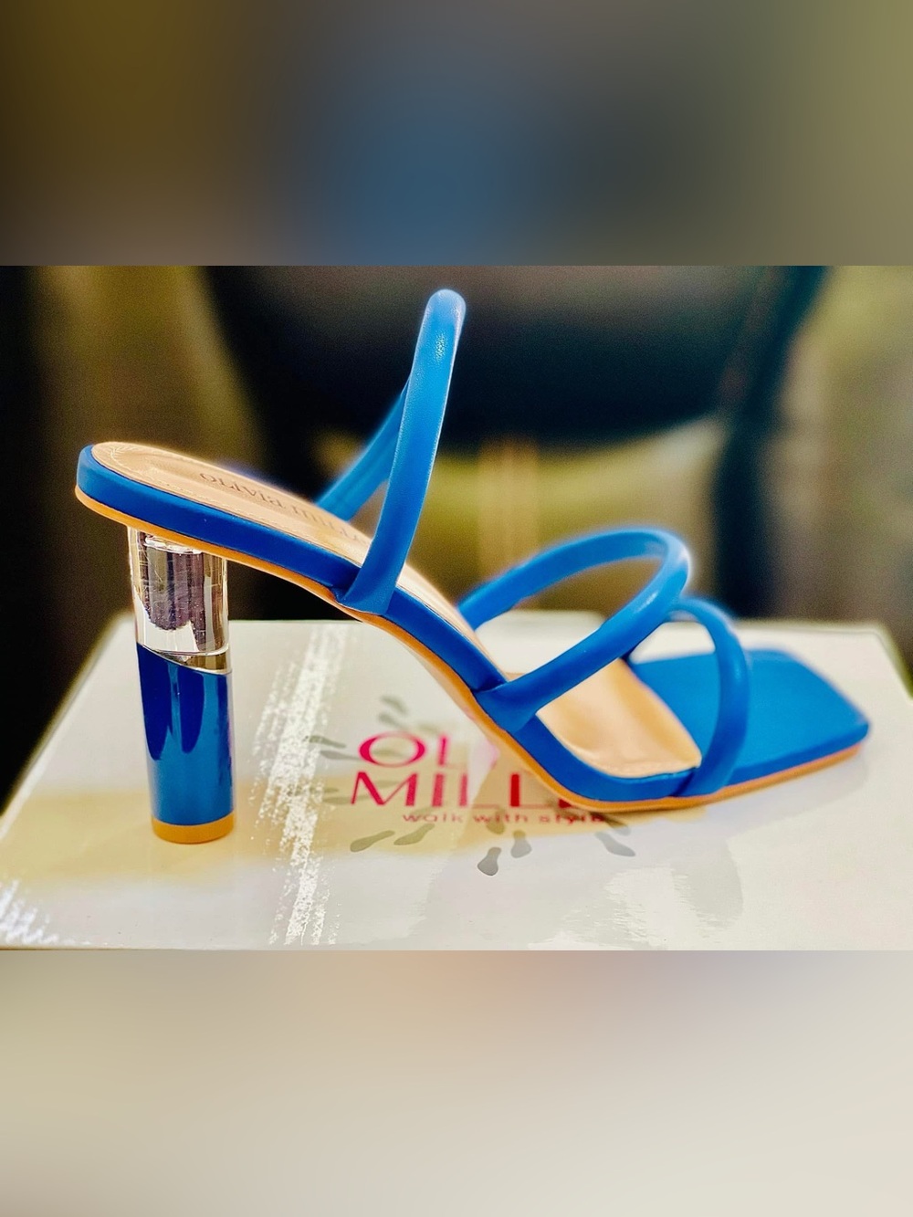 Olivia Miller Blue Strappy Mid Heel Sandal